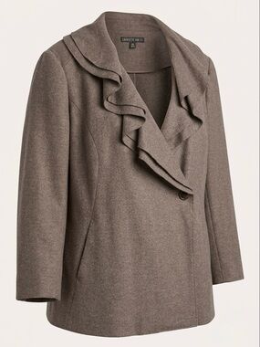 Lafayette 148 New York 100% Wool Brown Ruffle Collar Button Front Jacket Size 24
